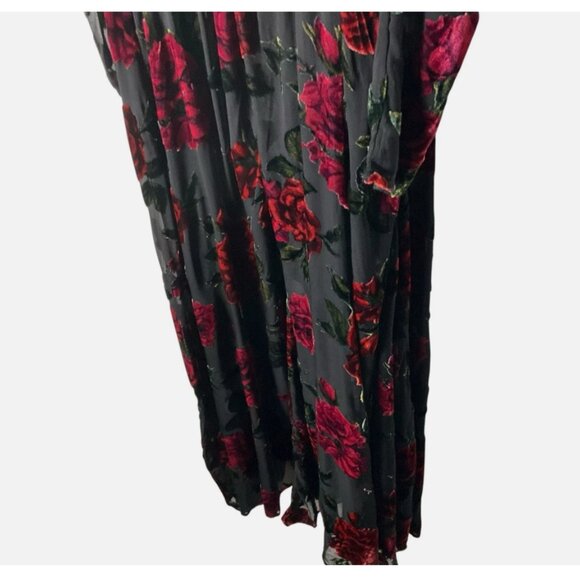 Rachel Parcell Burnout Velvet Maxi Dress V-Neck Gown Black Red Size 6 *READ FLAW - Picture 3 of 10
